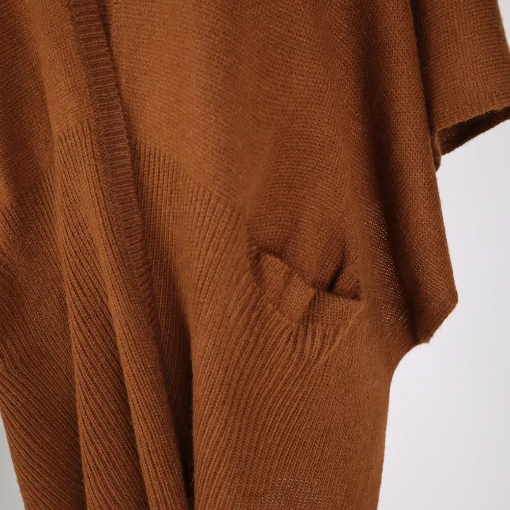 ❄️ Echo Brown Knit Poncho Cape Shawl Scarf Pockets Sweater Cardigan Wrap Warm